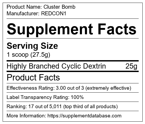 Cluster Bomb by REDCON1 Product Label